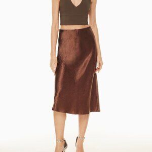 Aritzia Babaton Slip Satin Midi Skirt 2 Brown